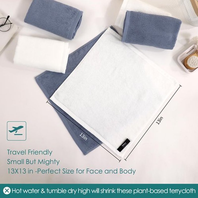 XLarge Makeup Remover Towels 6 Pack, 13x13 inch Wash Cloths for Face and Body, Super Soft and Gentle Face Towels on Sensitive Skin, Easy to Clean Denim Blue Facial Cleaning Cloths