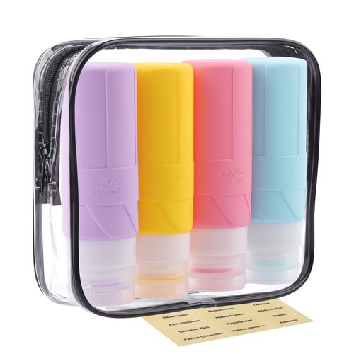 FADVAN Travel Bottles for Toiletries, 3.3oz Tsa Approved Travel Size Containers, BPA Free Leak Proof Silicone Travel Bottles, Refillable Travel Accessories Easy to Squeeze and Clean (Macaron)