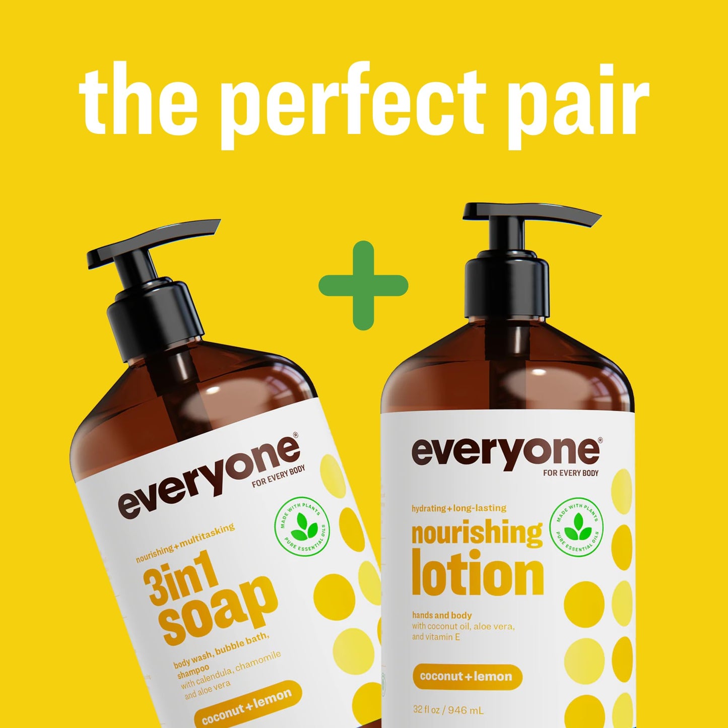 Everyone 2-in-1 Lotion for Hands/Body, 32 ounce (Pack of 1) Coconut and Lemon made with Essential Oils for Men and Women