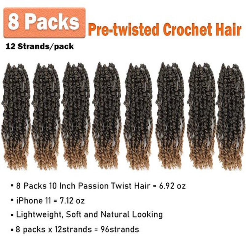 Passion Twist Crochet Hair 10 Inch 8 Packs Pre-Twisted Passion Twist Hair Crochet Hair for Black Women Pre-Looped Crochet Braids Synthetic Crochet Hair Extensions #T27