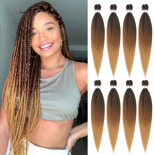 Bileaf Pre Stretched Braiding Hair 26 Inch Ombre Braiding Hair Hot Water Setting 8 Packs Long Braiding Hair Pre Stretched Soft Yaki Texture Synthetic Hair Extensions for Braids(1B-30-27)