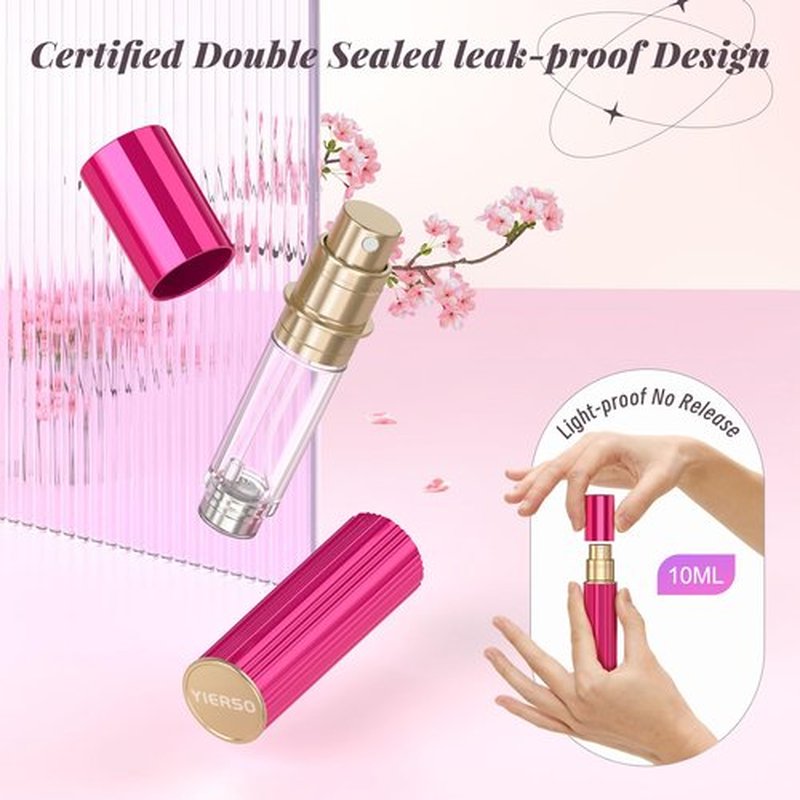 YIERSO 10ml Perfume Atomizer Travel Refillable,Bottom-Filling Fragrances Perfumes Bottle,Mini Cologne Dispenser, Portable Sprayer Pocket Size for Women Men Cruise Car Trip Gift 0.34oz (Hot pink-10ml)