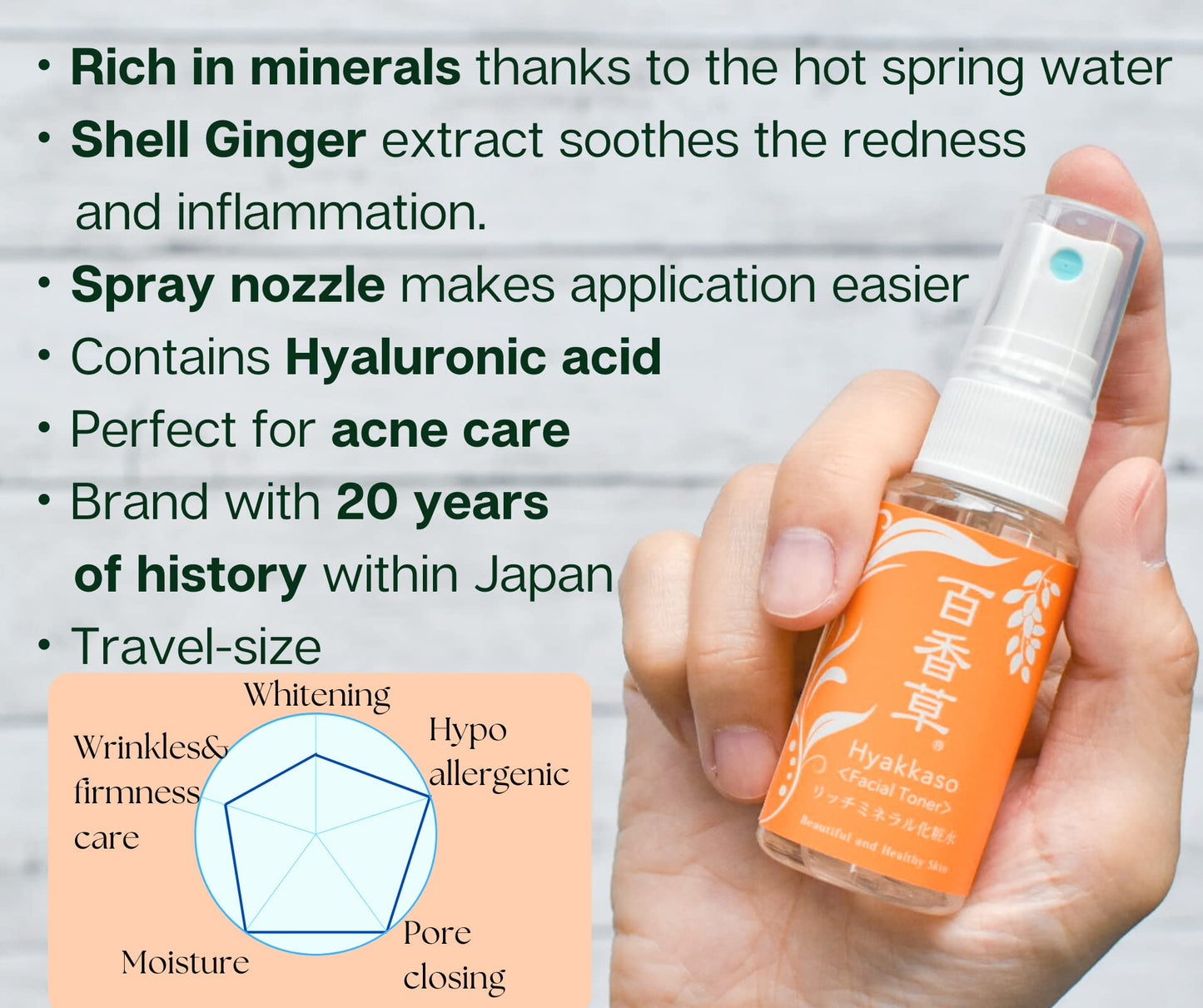 Hyakkaso Hyaluronic Acid Herbal Serum, Mini Toner&Soap Set, High Moisturizing and Acne Care, Japanese Skincare, 30ml (1.01 fl Oz)
