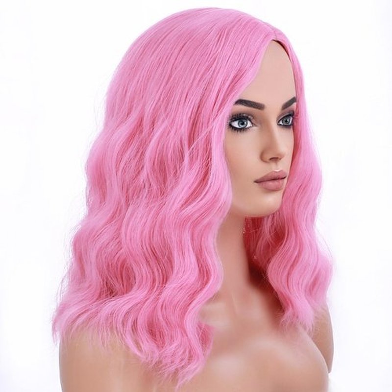 BERON Pink Wig for Women Girls Short Curly Bob Wavy Wig Body Wave 14‘’ Heat Resistant Synthetic Halloween Cosplay Daily Party Wigs