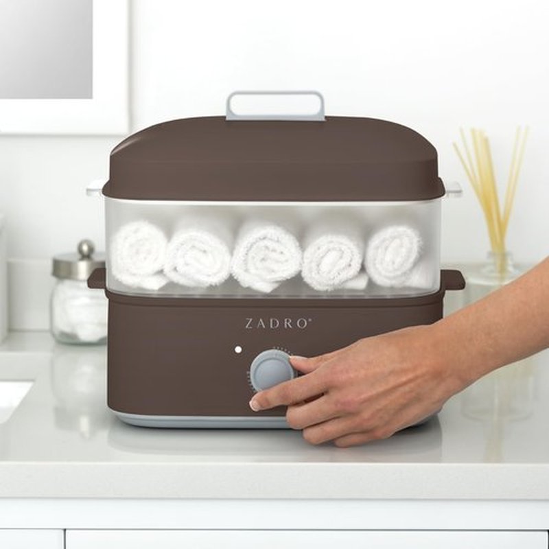 Zadro Towel Steamer with Tongs, 850W Heater, 8L Tray, 1.7L Tank, 30-min Timer for Facials, Manicures, Pedicures, Shaving (13"x12", 120V/850W, 8L, Chocolate)