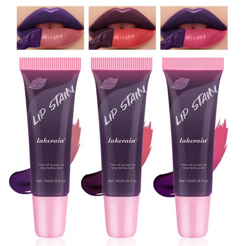 DAGEDA Lip Stain Peel Off, 3 Colors Lip Liner Stain, Matte Finish Peel Off Lip Tint Stain, Non-Stick Tattoo Color Lip Gloss, Highly Pigmented Liquid Lipstick, Waterproof Lip Makeup for Women