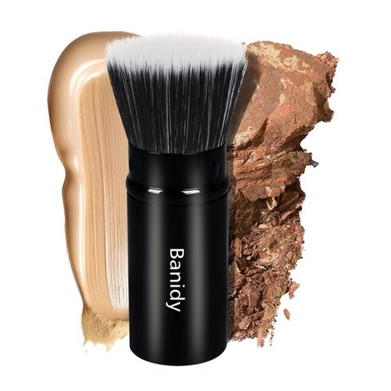 Foundation Makeup Brush Flat Top Kabuki Face Blush Liquid Powder Foundation Brush Retractable Travel Brush for Blending Liquid, Cream or Flawless Powder Cosmetics
