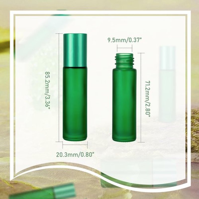 Kesell 10pcs Empty Roll on Glass Bottles, 10ml 1/3 Oz Essential Oil Roller Bottles with Stainless Steel Roller Balls - Green Color