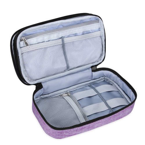 Teamoy Travel Makeup Brush Bag(up to 8.5"), Professional Cosmetic Artist Organizer Case with Handle Strap for Makeup Brushes and Beauty Supplies-Small, Purple (No Accessories Included)