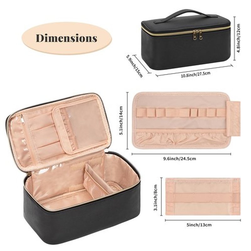 OCHEAL Makeup Bag, Travel Makeup Bag With Multi-Compartments,Large Capacity Cosmetic Bags Organizer For Women Girls,Waterproof Portable Pouch Toiletry Bag Make Up Case-Black