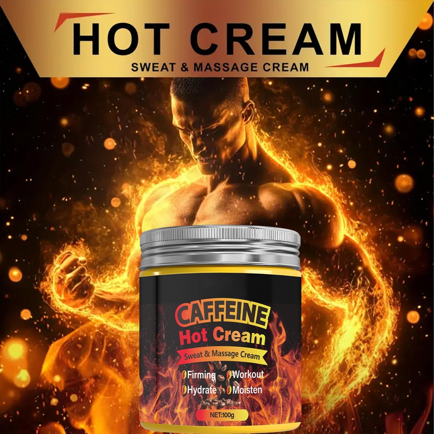 Caffeine Hot Cream，Sweat & Massage Cream，Belly Fat Burner Sweat Enhancer，Burns cellulite on thighs, legs, abdomen and buttocks，Suitable for both men and women，100g
