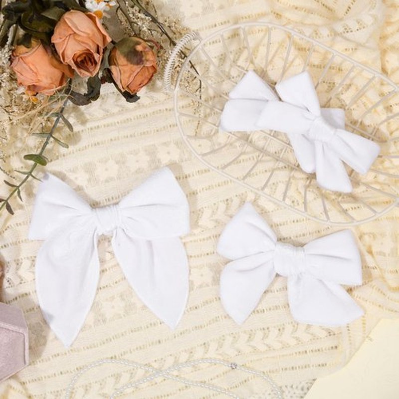 DEEKA 4 PCS White Velvet Hair Bows 3 Styles 5" & 4" Handmade Hair Bow set for Toddler Girls Alligator Hair Clips Knot Bows Hair Accessories for Little School Girls (White)