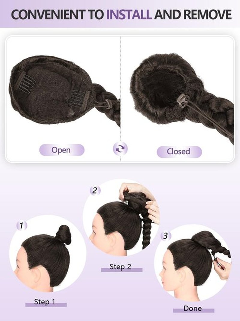 WIGER Drawstring Braided Ponytail for Women 34 Inch Long Dark Brown DIY Ponytail Extensions Yaki Straight Clip-In Hair Extension Synthetic Braided Hairpieces for Daily or Costumes