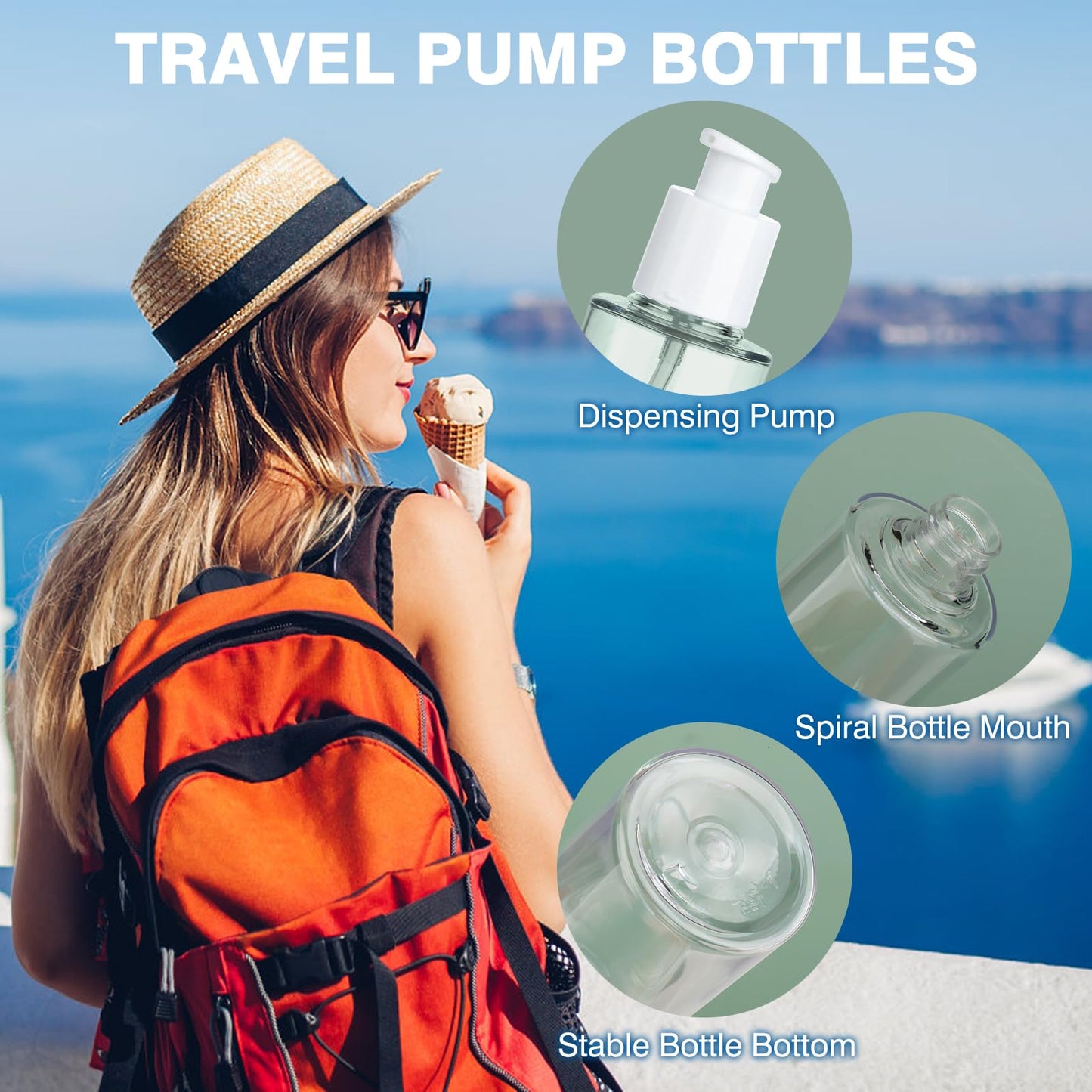 Travel Pump Bottle 2pcs Cosmetic Pump Container for Cream Essential Oils