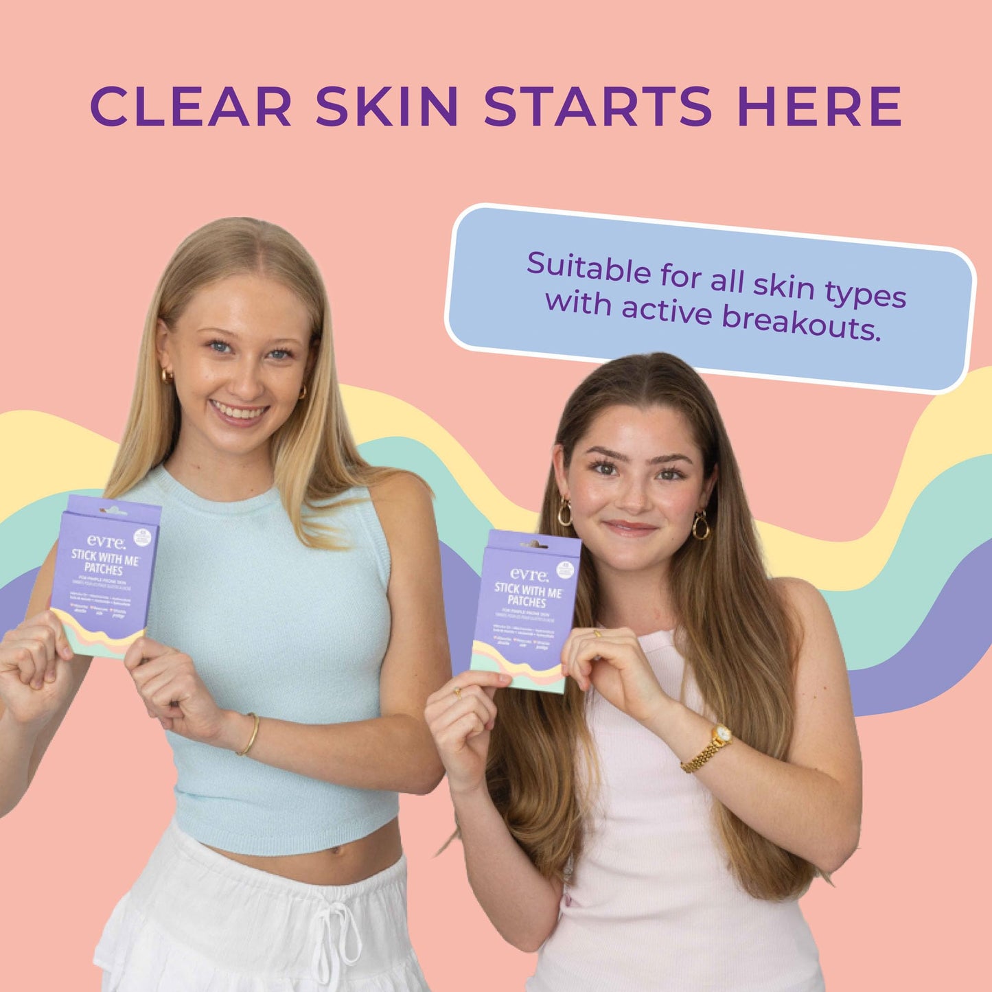 Evre Teen Stick With Me Pimple Patches, 48 Patches, Absorbs, Protects & Heals, with Mānuka Oil & Niacinamide, Gentle, Sheer Hydrocolloid Patches, 4 Sizes for Every Spot