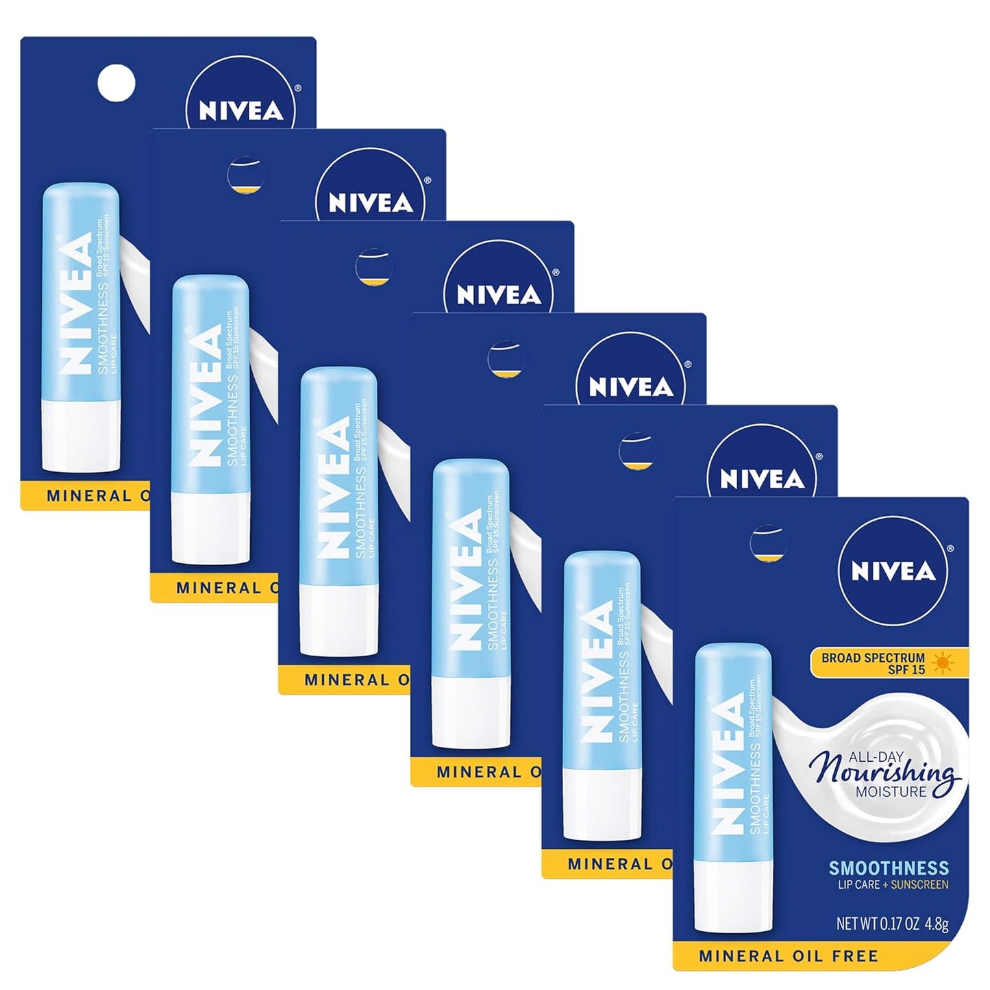 NIVEA Lip Care Balm SPF 15 - Smooth Hydration for Soft Lips | Pack of 6
