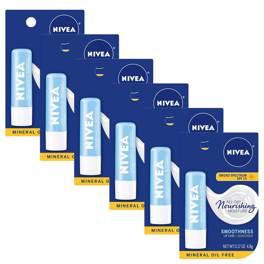 NIVEA Lip Care Balm SPF 15 - Smooth Hydration for Soft Lips | Pack of 6