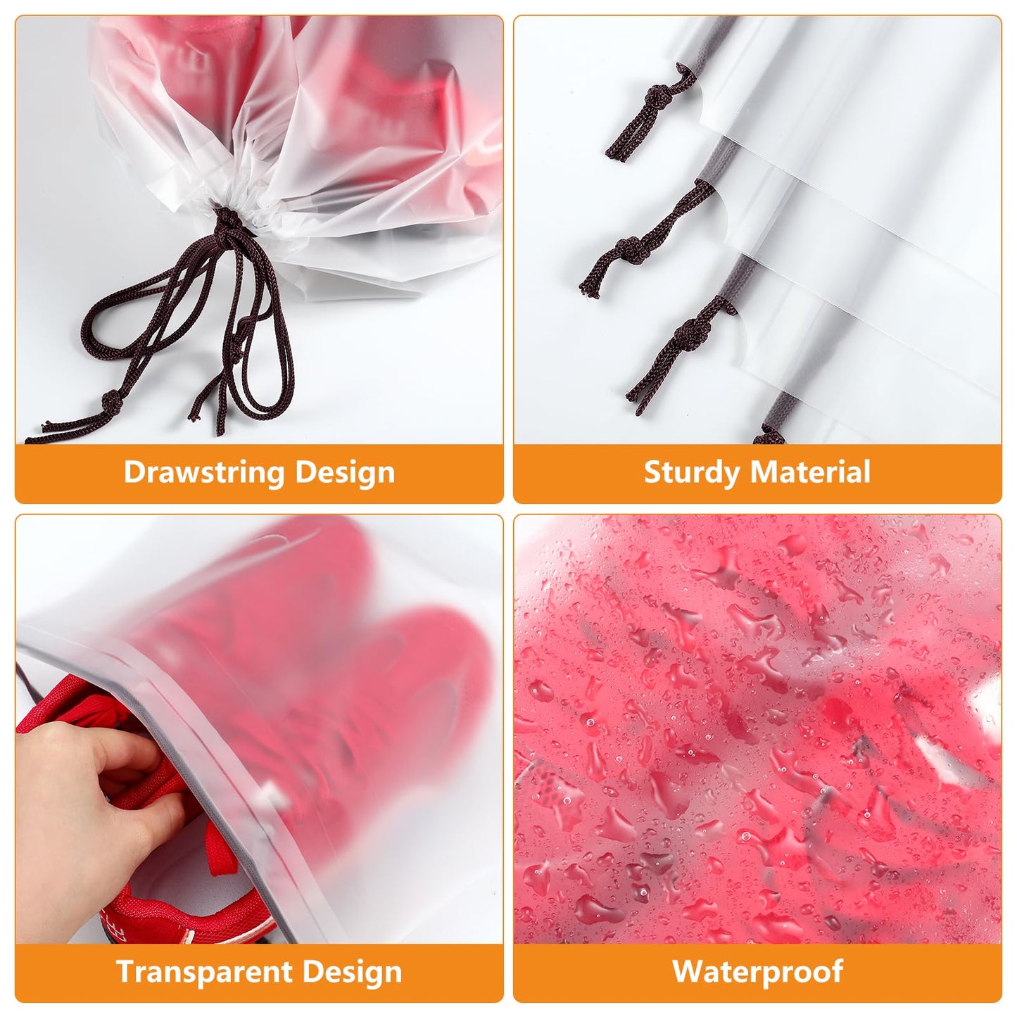 50 Pack Shoe Bags for Travel, 15.7" x 11.8" Large Clear Travel Shoe Bag Vacation Essentials Cruise Essentials Portable Drawstring Packing for Men & Women