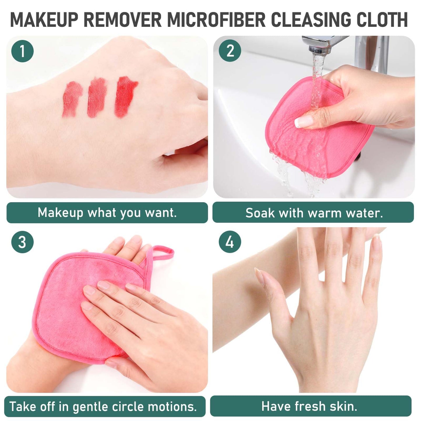 12 Pack Makeup Remover Cloth, 6" x 6" Reusable Makeup Remover Towels Face Washcloth for Washing Face, Makeup Remover Pads Cosmetic Face Wash (Pink)