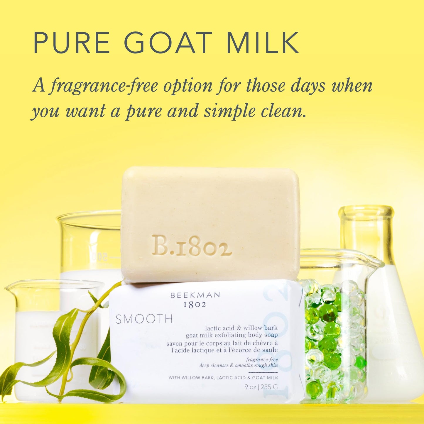 Beekman 1802 Smooth Lactic Acid & Willow Bark Goat Milk Scrub Bar Soap - Fragrance Free - 9 oz - Lactic Acid and BHA alternative - Smooths Rough Skin - Good for Sensitive Skin - Cruelty Free