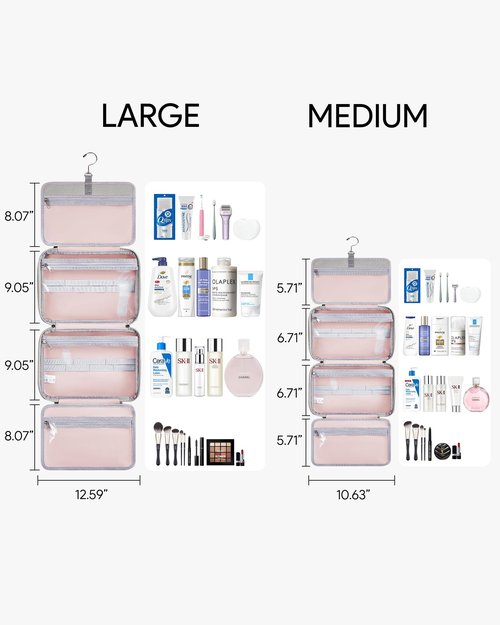 OlarHike Travel Toiletry Hanging Bag Waterproof Bags, Makeup, Toiletries, Jewelry, Travel Essentials 3 in 1 Packing Organizers, Cosmetic Travel-Sized Container, Medium Capacity for Women Grey