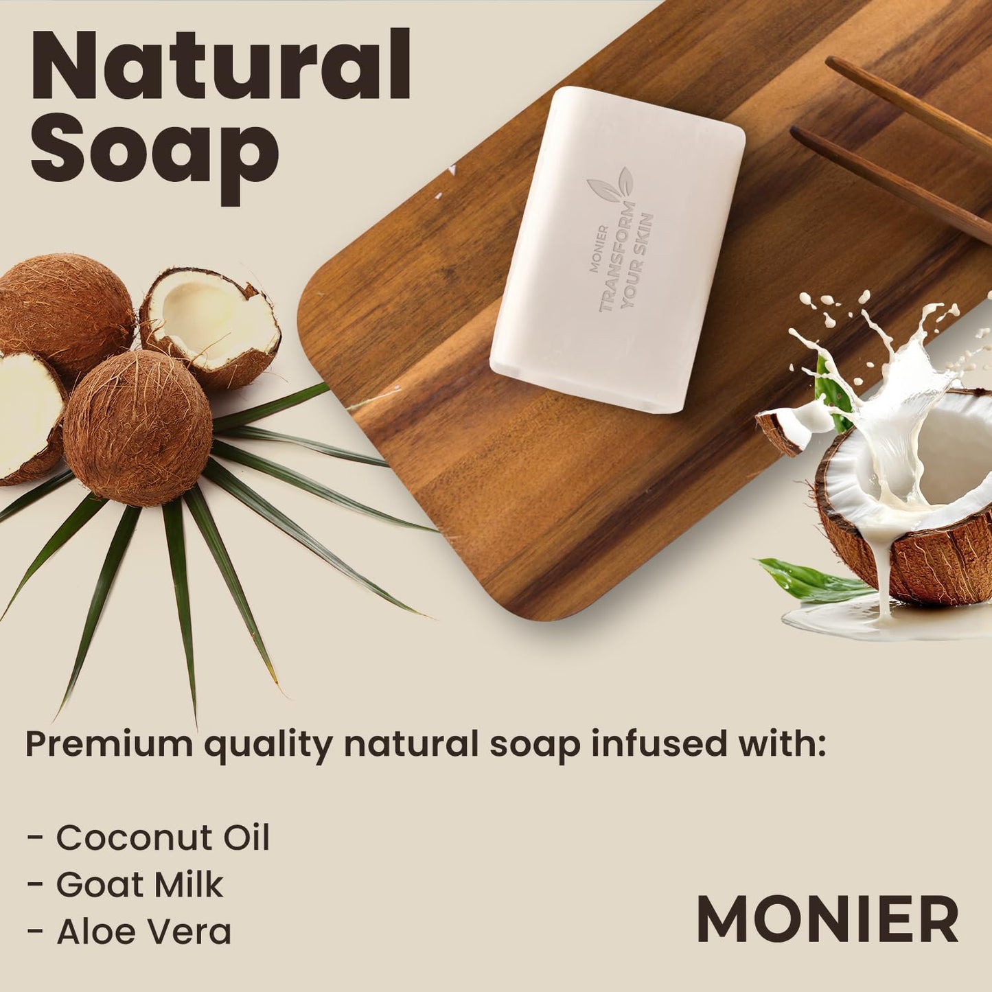 MONIER Goat Milk Soap Bar For Dry & Sensitive Skin - 100% Natural & Organic Skin Care - Enriched with Shea Butter - Use on Face, Body & Hands - For Men, Women, Kids & Baby (Lavender, 3 Pack)