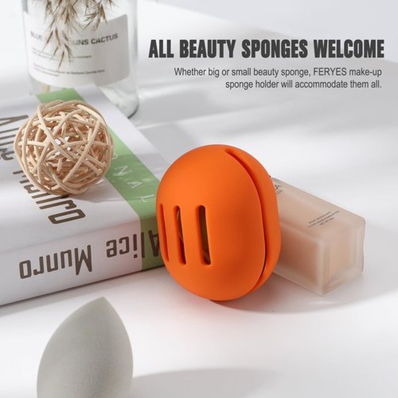 FERYES Makeup Sponge Holder – Shatterproof Eco-Friendly Silicone Beauty Make Up Blender Case for Travel -Orange