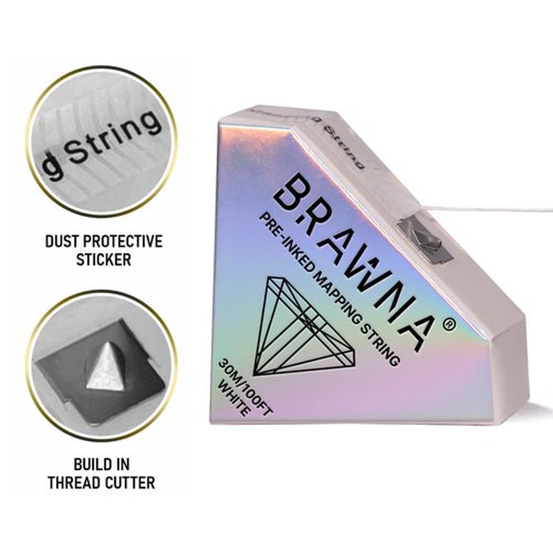 BRAWNA 2 Pack [ 30 Meters Each ] Pro Inked PMU Mapping String for Brow and Lip Measuring - Color - Yellow White
