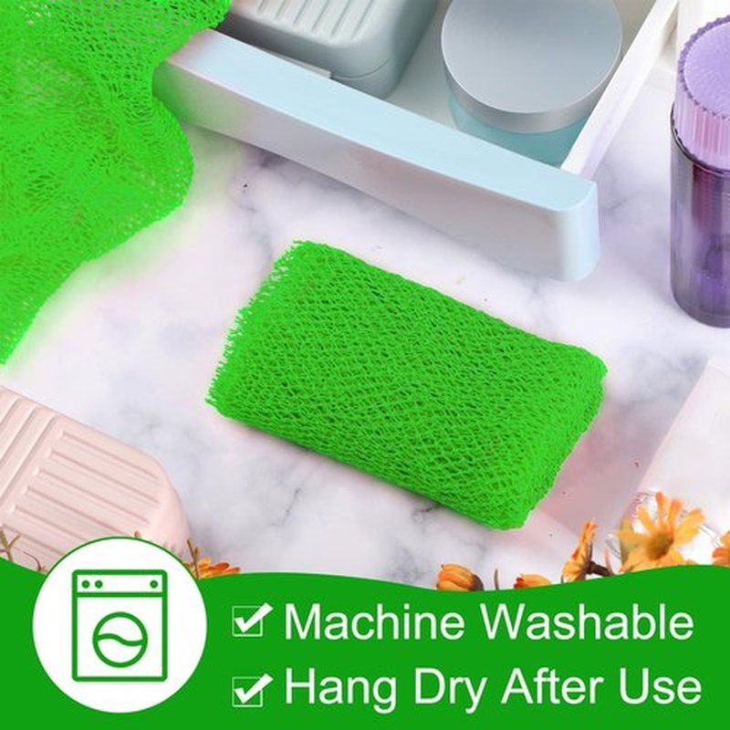 Geiserailie African Long Bathing Net Sponge Long Net Shower Body Scrubber Back Scrubber Skin Smoother Net Bathing Sponge for Daily Use or Stocking Stuffer (Green)