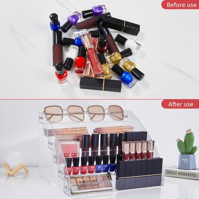 KINGROW Nail Polish Organizer 72 Bottles of 6 Layers Acrylic Display Rack Eyeglasses Storage Essential Oils Holder Makeup Organizer