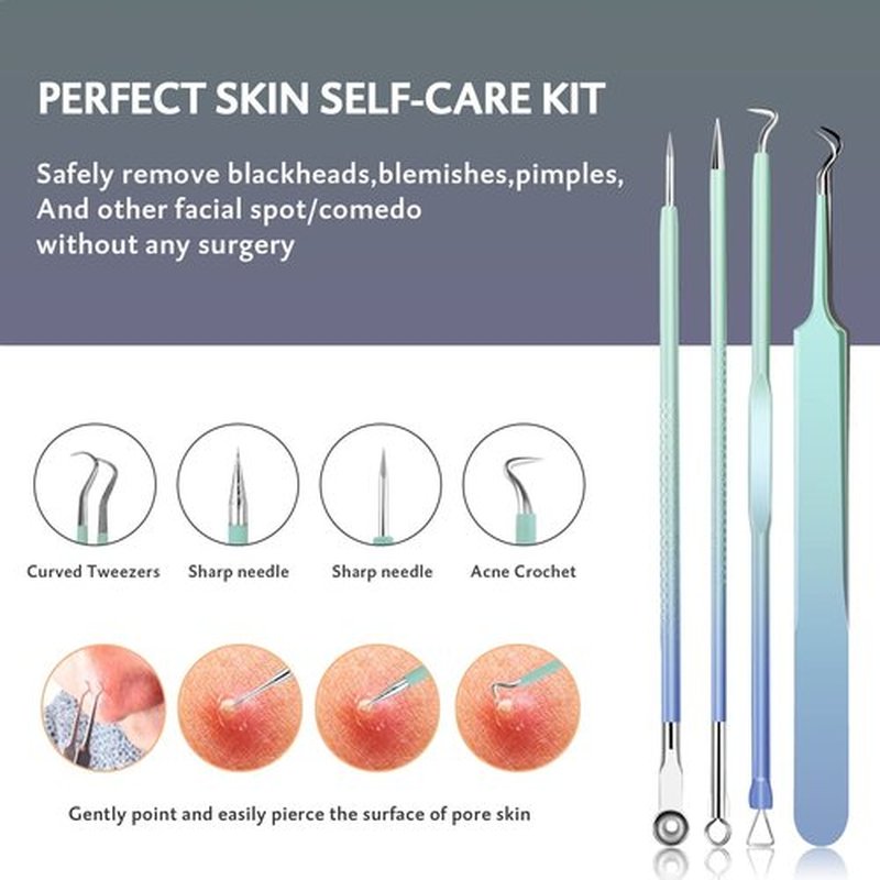 Pimple Extractor Pimple Popper Tool Kit, MENOLY 10Pcs Blackhead Remover Tools, Acne Tools, Acne Kit for Blackhead,Blemish,Zit Removing, Whitehead Popping and Comedone Extractor Tool with Leather Bag