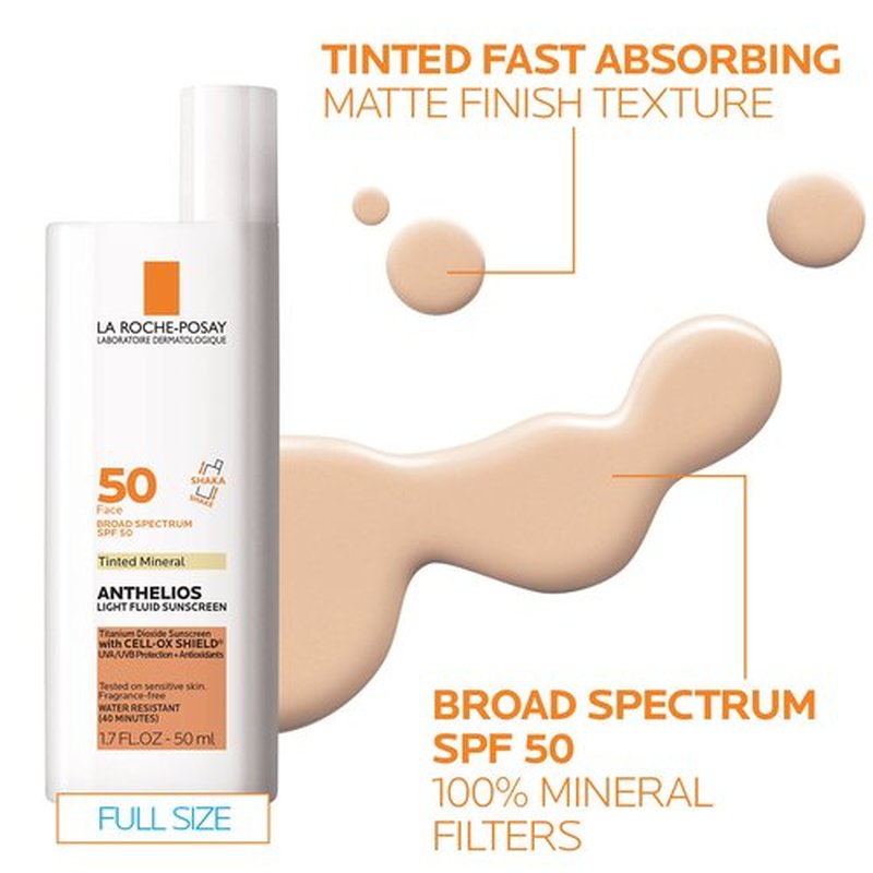 La Roche-Posay Skin Care Set Anthelios Tinted Sunscreen SPF 50 & Travel Size Toleriane Hydrating Gentle Cleanser, Tinted Mineral Sunscreen with Titanium Dioxide & Gentle Face Wash, Gift Set