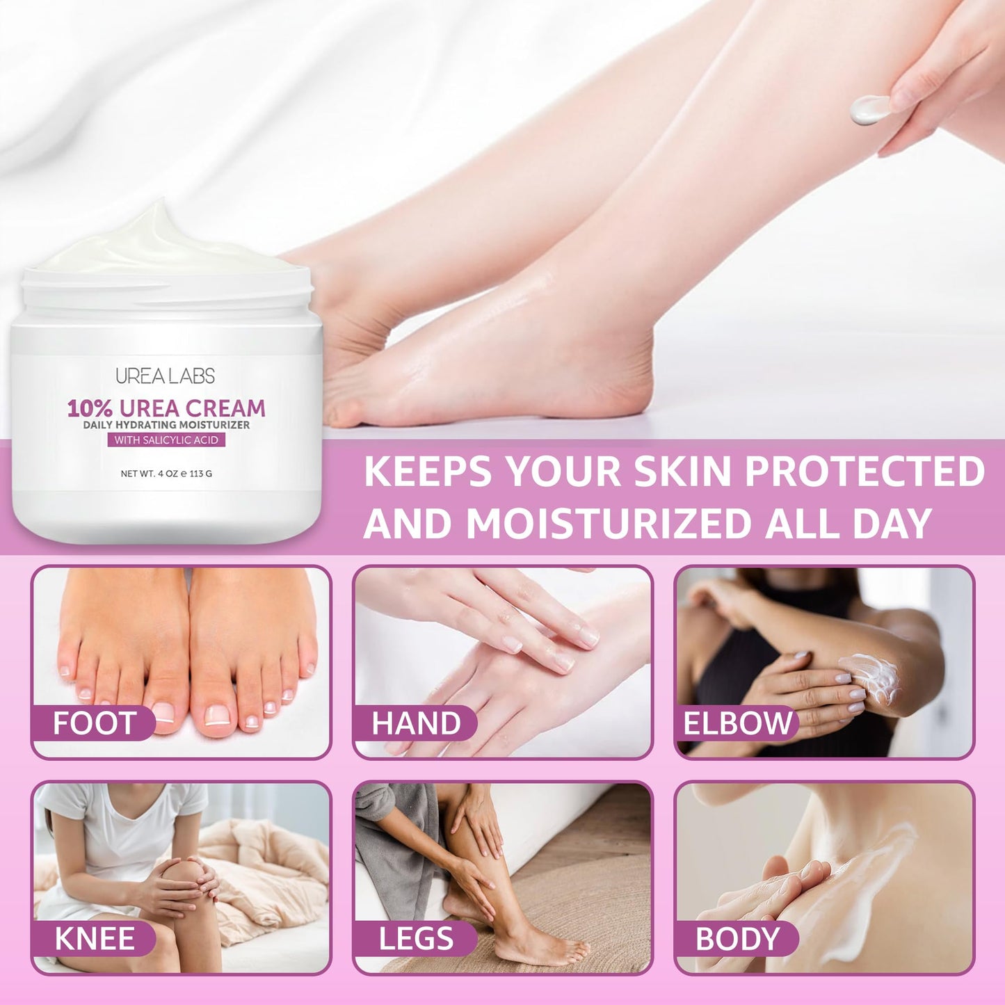 UREA LABS 10% Urea Cream with Aloe Vera, Jojoba Oil and Salicylic Acid - 150ml Hydrating Moisturizer for Dry, Chapped Hands, Feet, Face & Body - Repairs, Soothes & Nourishes Rough, Dry Skin - 4 Oz