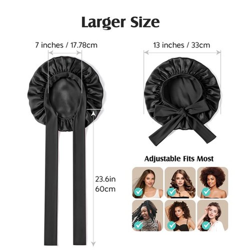 YFONG 100% 22 Momme Mulberry Silk Bonnet for Sleeping Women - Larger Double Layer Silk Hair Wrap – Non-Slip Silk Turban - Hair Silk Bonnet for Sleeping Women - Silk Cap for Sleeping, Black
