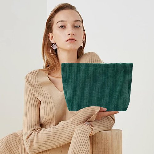 Wudimeitt Cosmetic bag Makeup bag Preppy Cute Corduroy Toiletry bag for women travel essentials (Green)