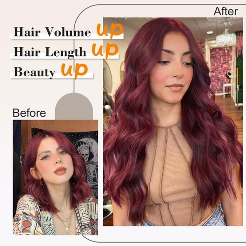 AISI BEAUTY Long Wavy Burgundy Hair Extensions Clip in Synthetic Hair Extensions for Women 20 Inch 4PCS Thick Hairpieces Fiber Hair Extensions(Burgundy)