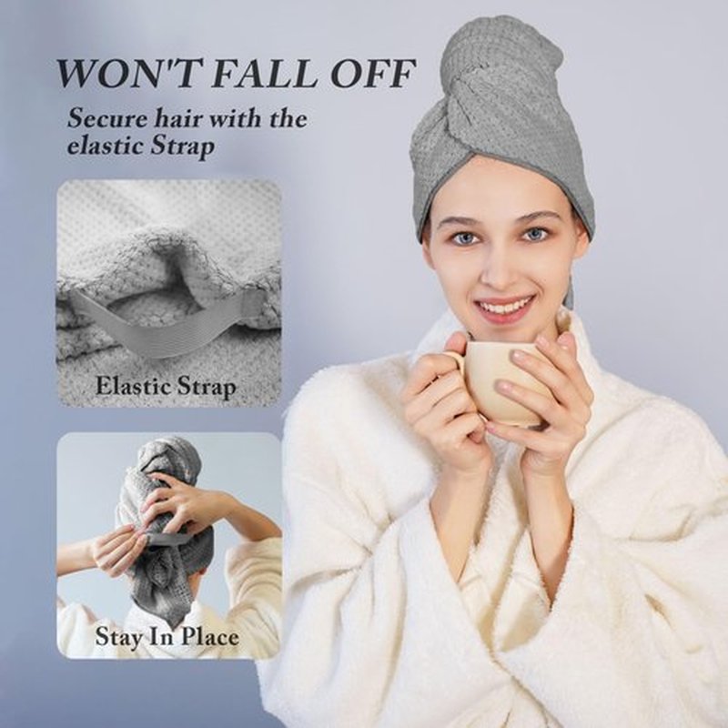 Wuwahold Microfiber Hair Towels, Waffle Hair Towel Set, Super Soft Highly Absorbent, Sturdy Quick Drying Turbans for Long, Thick, Curly Hair (5 Pack, 40" x 20")