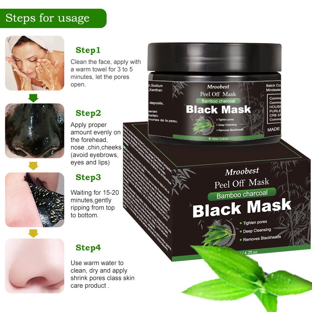 Mroobest Blackhead Remover Mask for Face, Peel Off Face Mask, Charcoal Face Mask, Purifying and Deep Cleansing Skin, for All Skin Types, 120ml
