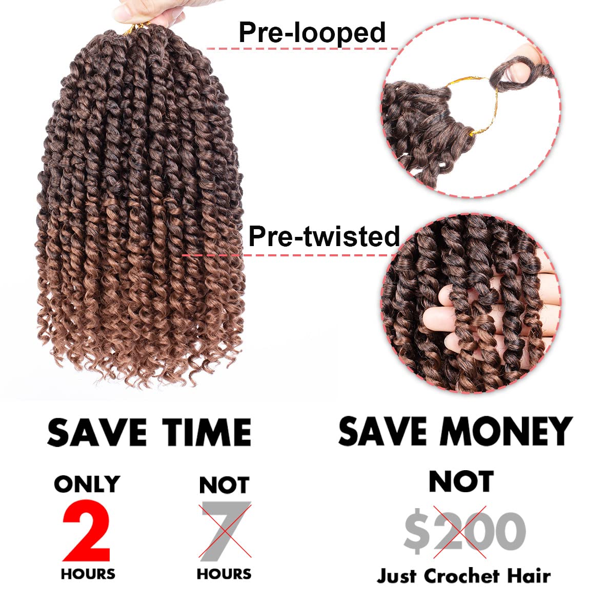Leeven Short Passion Twist With Bohemian Hair 12 Inch 7 Packs Ombre Brown Pre-twisted Crochet Passion Twists Synthetic Braiding Hair Curly Ends Braids Twist Hair for Women 12 Roots/Pack T30#
