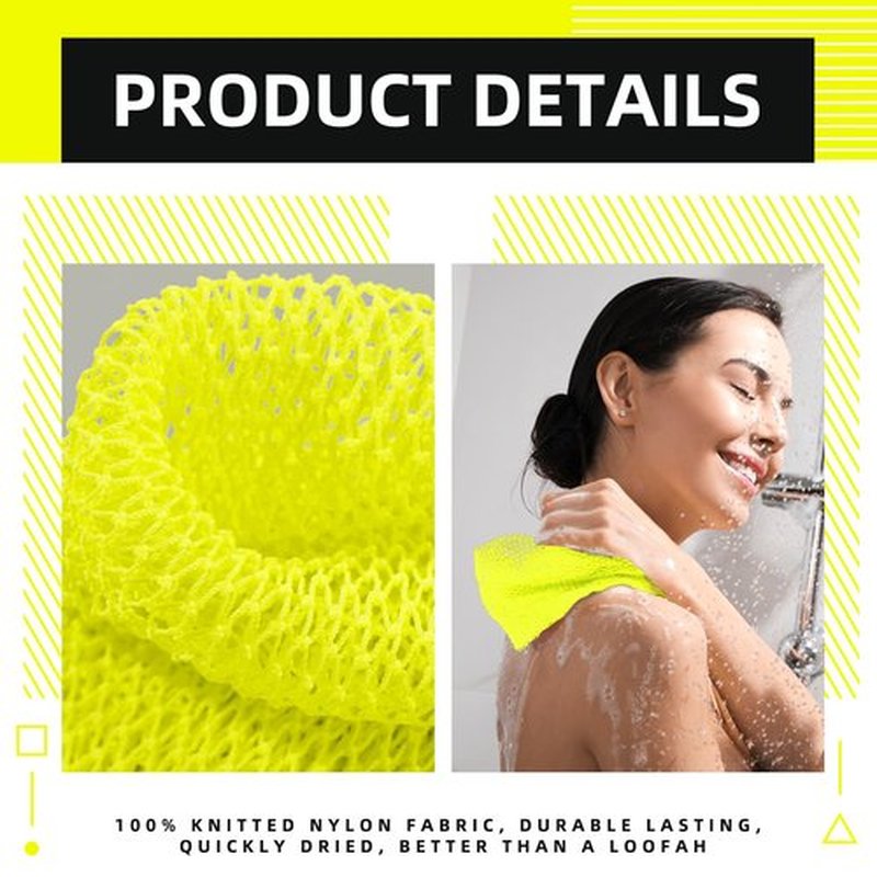 Geiserailie African Long Bathing Net Sponge Long Net Shower Body Scrubber Back Scrubber Skin Smoother Net Bathing Sponge for Daily Use or Stocking Stuffer (Luminous Yellow)