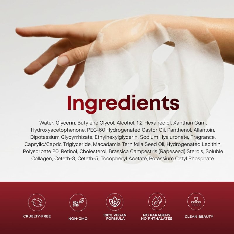 Retinol & Collagen Face Mask | Firming Hydration for Youthful Skin - 5 Vegan Korean Sheet Masks