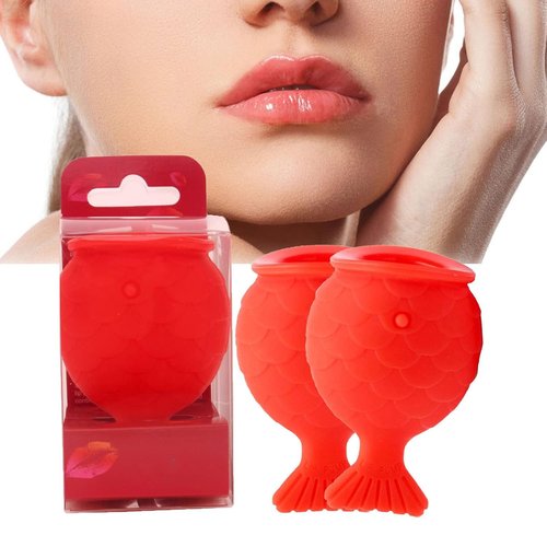 Yutdiery Red Fish Lip Plumper, Soft Silicone Fish Lip Plumper Tool, Natural Pout Mouth Device for Sexy Lip Beauty Mouth, Drop-Resistant and No Fading Lip Plumper Device (2PCS)