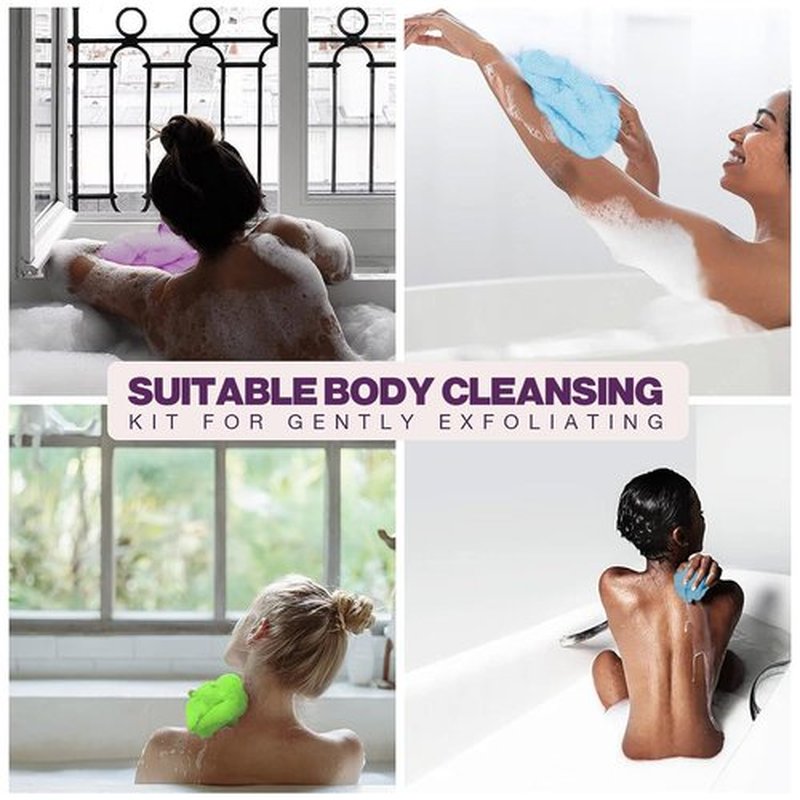 3 Pieces Exfoliating Washcloth Shower Towel African Net Sponge Japanese Wash Cloth Face Exfoliating Sponge Loofah Exfoliating Body Scrubber for Body Exfoliation (Purple,Blue,Green)
