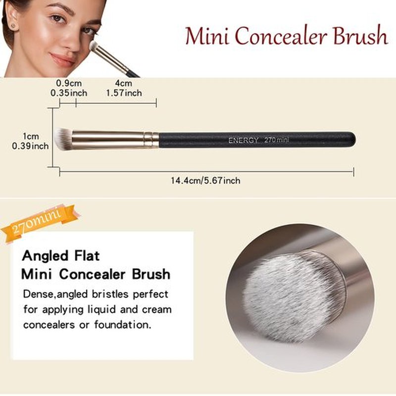 ENERGY Makeup Brushes Foundation Brushes for Liquid Makeup Professional Kabuki Foundation Brush Concealer Brush Under Eye Nose Contour Brush for Liquid Cream Powder Blending Buffing with Travel Case