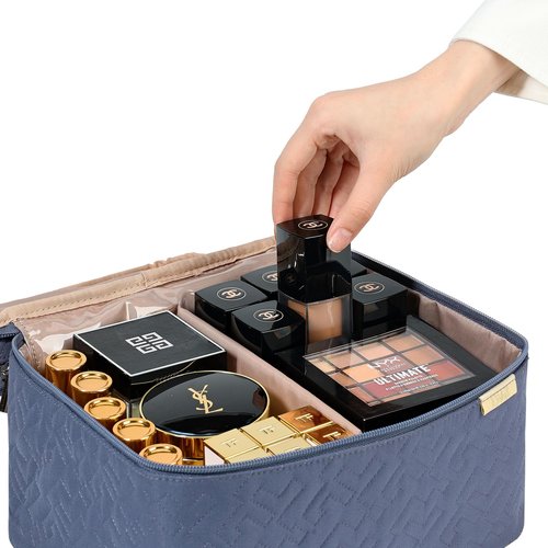 NISHEL Large Double Layer Travel Makeup Bag Women, Large Cosmetic Case, Organizer for Travel-Size Accessories Bottles, Brushes, Conditioner, and Skin Care Products, Rose-wood Pink