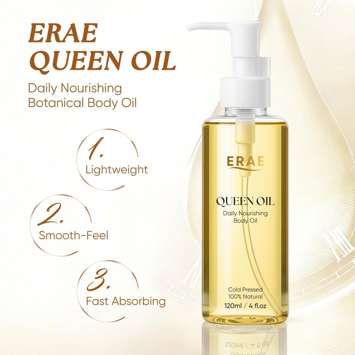 BODUNMSCA ERAE Queen Oil, Cold-Pressed Botanical Body Oil, Lightweight Hydrating & Moisturizing Oil for Dry Skin, Arms, Belly & Thighs – Daily Skin Care, 2 Pack (120 ml / 4 fl oz Each) (2)