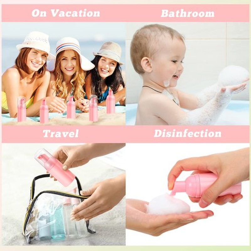 Funtery 24 Pcs Foam Pump Bottles 1 Oz/ 30 ml Travel Soap Bottle Plastic Mini Empty Dispenser Foaming Bottles for Refillable Hand Sanitizer Lash Shampoo Bottles (Pink)