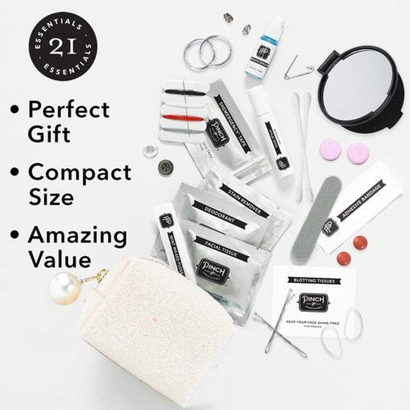 Pinch Provisions Minimergency Kit for Brides, Pearl Ivory, Includes 21 Must-Have Emergency Essential Items for Your Big Wedding Day, Compact, Multi-Functional Zipper Pouch, Perfect Survival Kit Gift