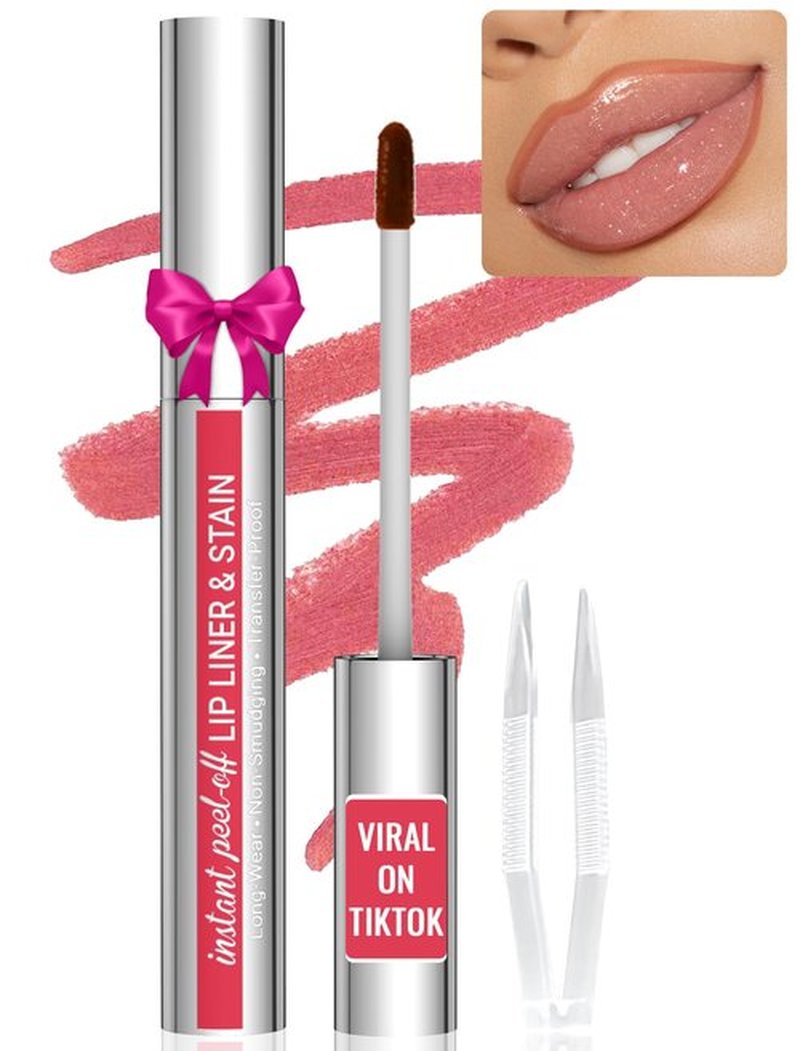 Lip Liner - Lip Liner Stain, Peel Off Lip Liner Tattoo, Long Lasting Lip Stain Peel Off with Natural Finish, Easy to Use, Waterproof, Smudge-proof, Transfer-proof, Highly Pigmented Color, Nude Pink