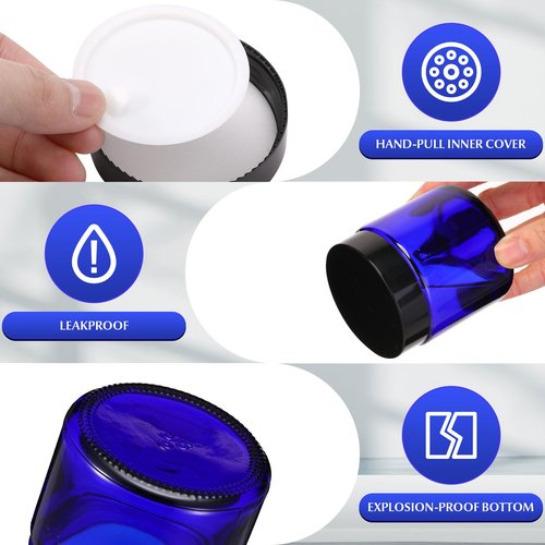 Norme 12 Pcs 4 oz Glass Jars with Lids Leakproof Round Airtight Jars Empty Cosmetic Jars with Inner Liners Lid for Storing Lotions Powder Ointments Candle Making (Cobalt Blue)